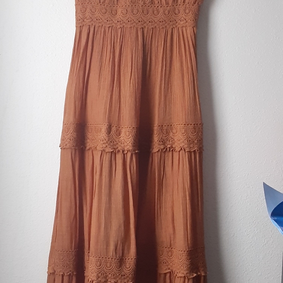 J Gee Women's Rust colored Boho Pheasant Maxi Dress Size Small - Picture 2 of 7